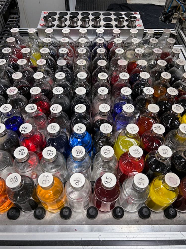 Rows of textiles dyes