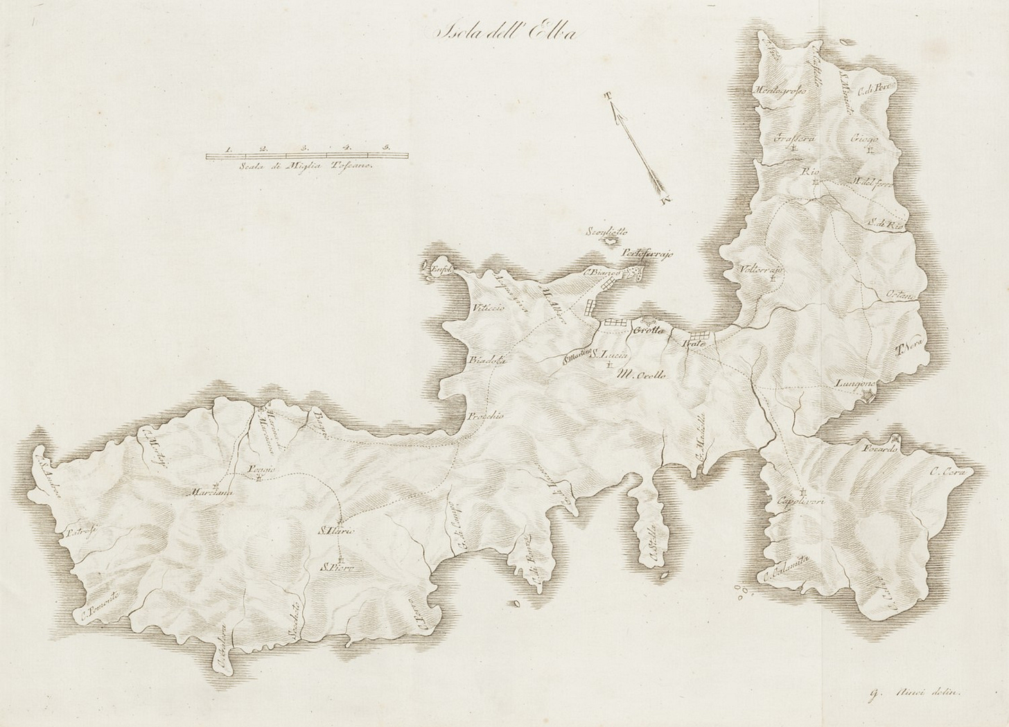 Mapa de la isla de Elba.