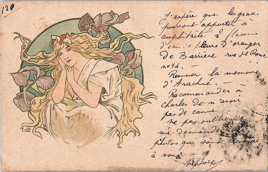 Antique Postcard Alphonse Mucha Art Nouveau in United States