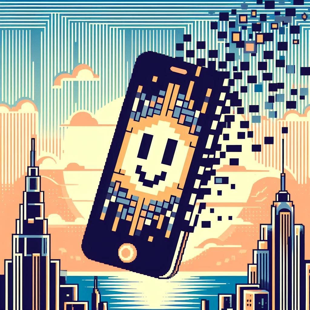 An AI-generated image of a phone dissolving in the air An AI-generated image of a phone dissolving in the air
