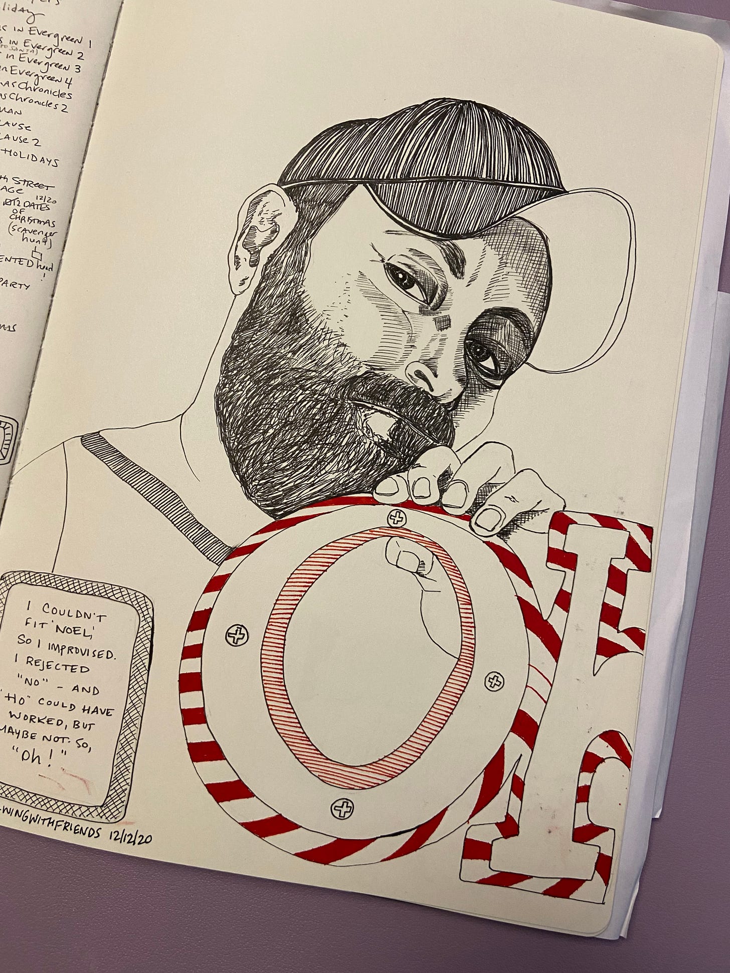 Drawing of a man holding letter OH