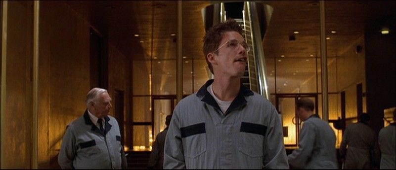 Vincent and his boss Caesar cleaning Gattaca. There is a scene later in ...