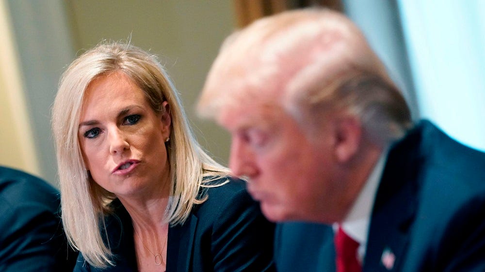 Kirstejen Nielsen kept quiet about election security with Donald Trump. Kirstejen Nielsen kept quiet about election security with Donald Trump.