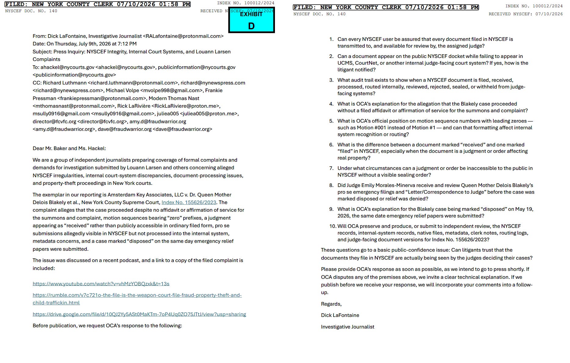 Inquiry to OCA Inquiry to OCA