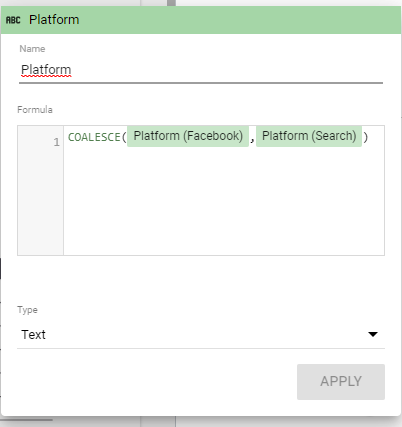 looker studio blend facebook ads google ads same table coalesce dimension