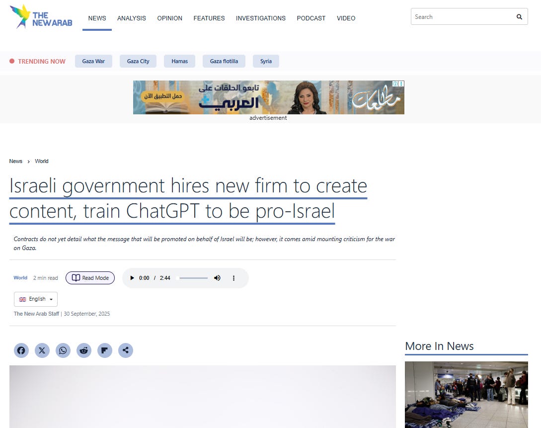 The contract is part of an Israeli effort to control social media narratives in the U.S. and other countries. 