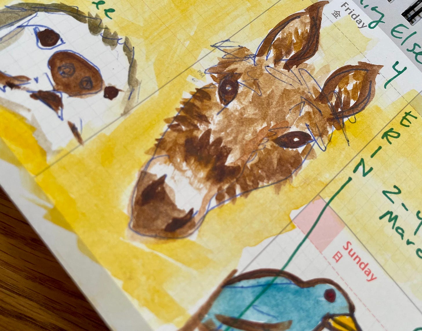 doodle of donkey and dog