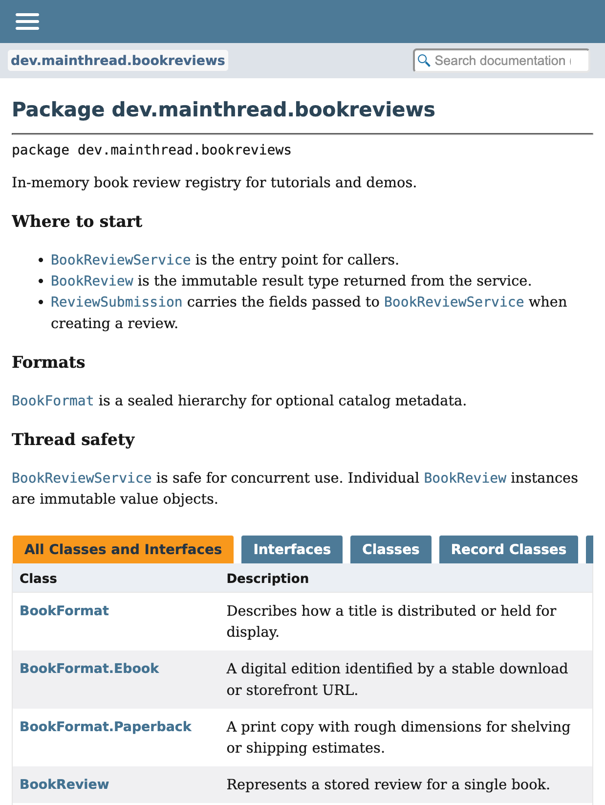 API Doc Package Summary