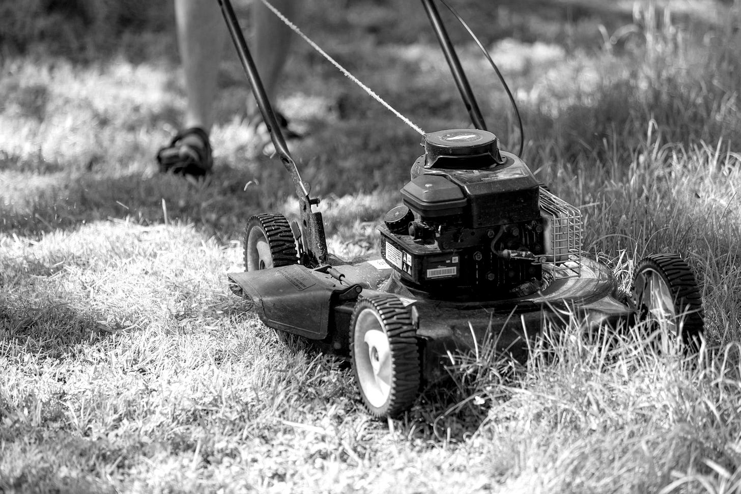a person mowing the grass with a lawn mower a person mowing the grass with a lawn mower