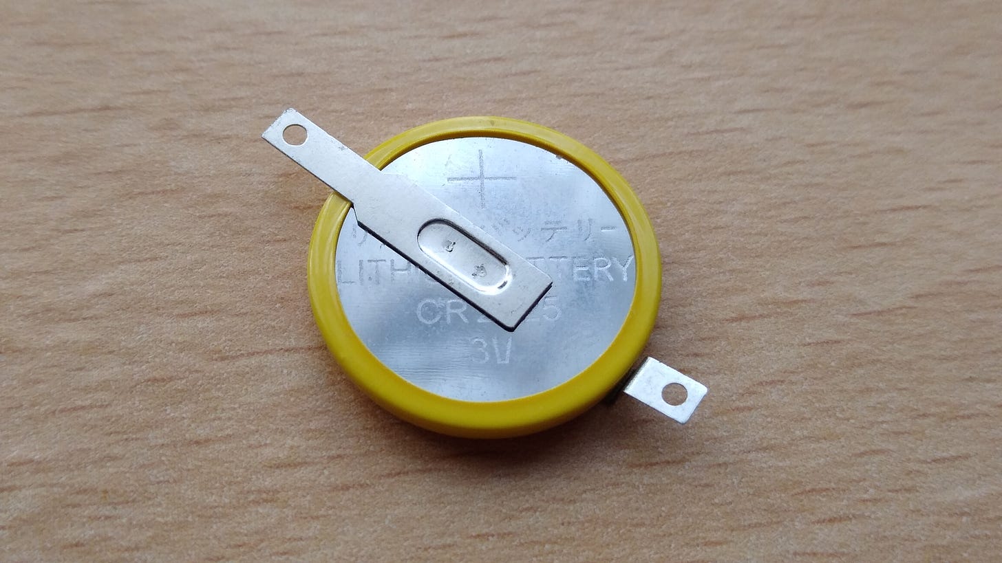 CR2025 batteries were used in Pokémon Gold, Silver and Crystal. Due to how quickly they lose life in those games, they are usually replaced. You can even purchase tabbed batteries to make soldering easier (Photo credit: Johto Times) CR2025 batteries were used in Pokémon Gold, Silver and Crystal. Due to how quickly they lose life in those games, they are usually replaced. You can even purchase tabbed batteries to make soldering easier (Photo credit: Johto Times)
