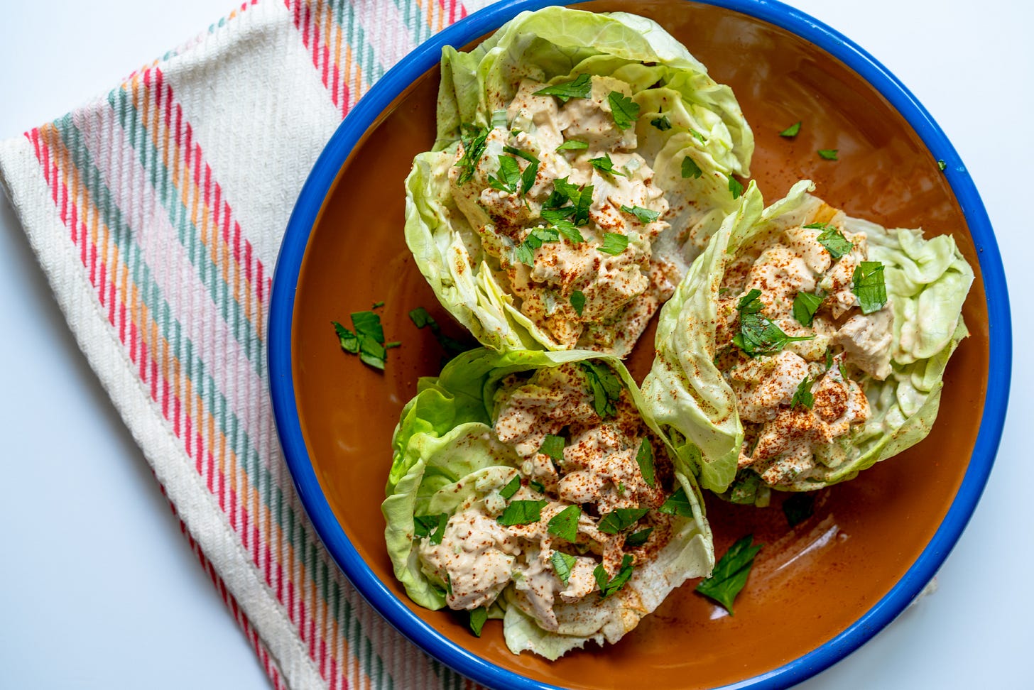 Creamy chicken salad in lettuce cups