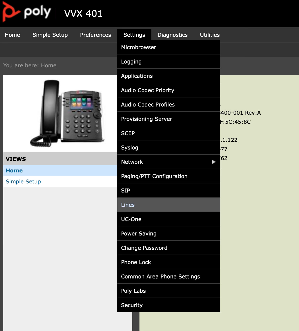 How to get to the phone lines configuration screens