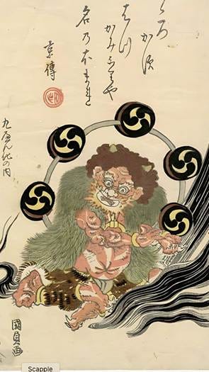 Traditional Raijin artwork with calligraphy Traditional Raijin artwork with calligraphy