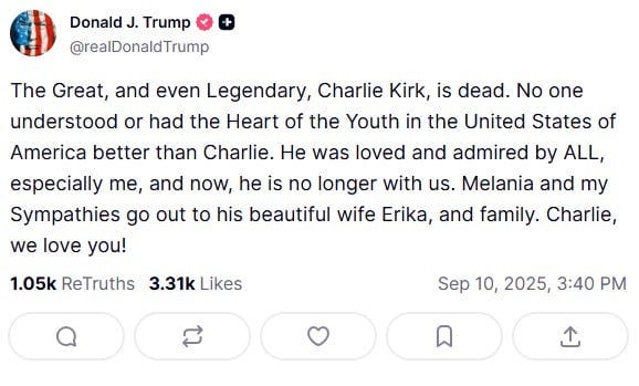 BREAKING: President Trump: "Charlie Kirk is dead" - WTMJ