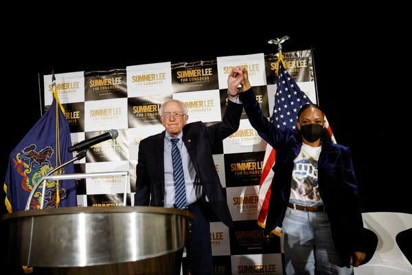 Senator Bernie Sanders of Vermont at a campaign event with Summer Lee in Pittsburgh last week.