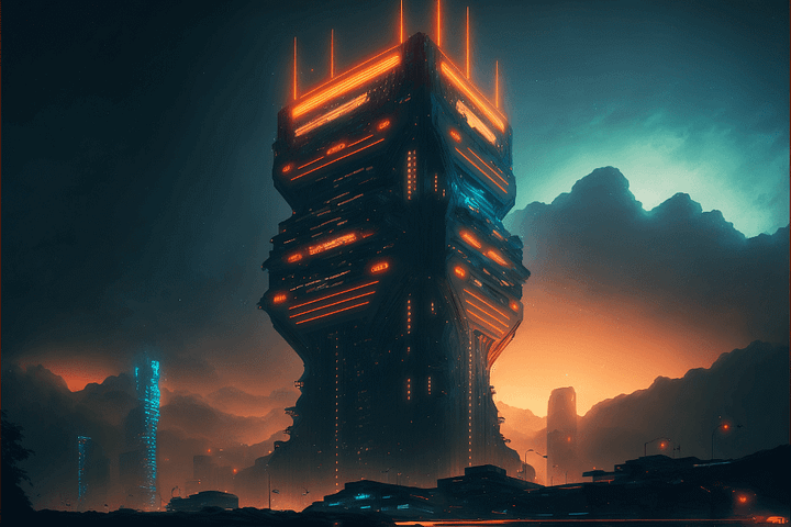 Comparison of two glowing sci-fi scrapers - Midjourney V3 vs. V4
