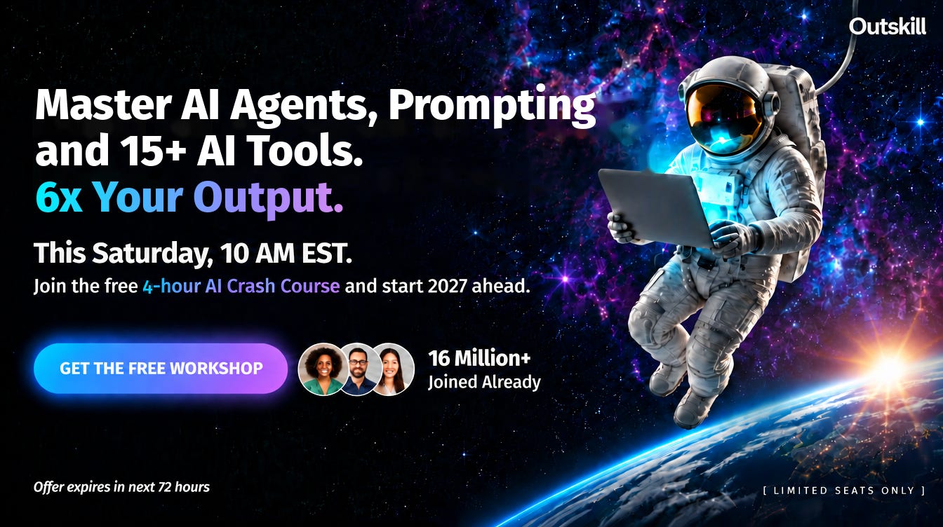 Outskill free 4-hour AI Crash Course, live Saturday Oct 31 at 10 AM EST Outskill free 4-hour AI Crash Course, live Saturday Oct 31 at 10 AM EST