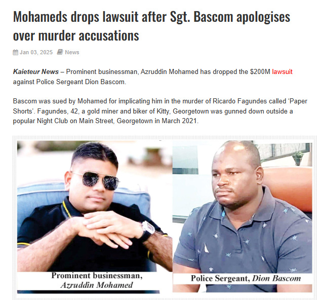 Kaieteur News Online Article Recounting Legal Dispute Between Bascom & Mohamed