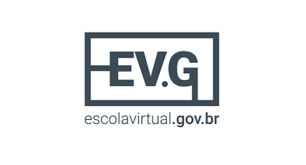 #descrevemospravocê  A imagem apresenta o logotipo da EV.G – Escola Virtual do Governo Federal. O nome do site é escolavirtual.gov.br.  O logotipo é composto por um retângulo horizontal com contorno escuro, dentro do qual está a sigla "EV.G", também em cor escura. As letras estão em caixa alta, com traços espessos e modernos. O ponto entre as letras "V" e "G" é destacado visualmente. A estrutura do retângulo se conecta às letras, formando uma moldura integrada ao design.  Abaixo do retângulo, em letras menores, está o endereço eletrônico “escolavirtual.gov.br”, com as palavras “escolavirtual” em cinza escuro e “.gov.br” em azul. O fundo da imagem é branco e não há outros elementos gráficos.