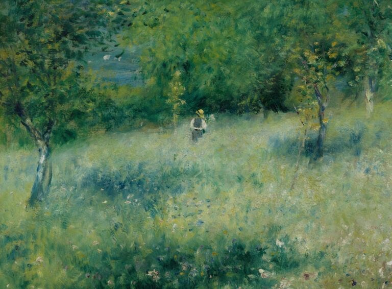 spring impressionist paintings: Pierre-Auguste Renoir, Spring, Chatou, c. 1873, Courtauld Gallery, London, UK. Detail.
