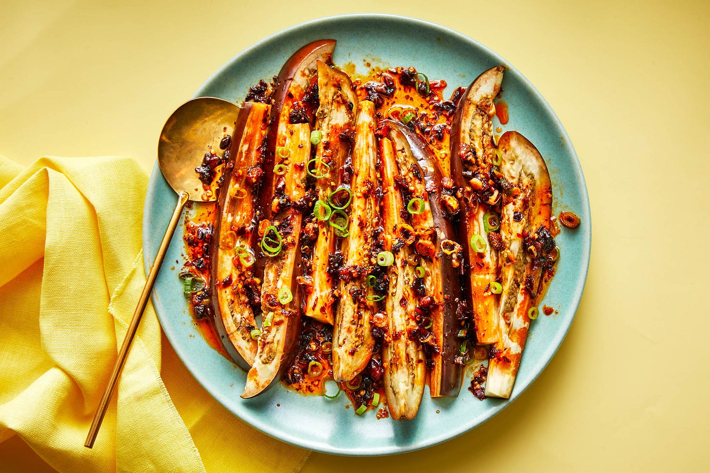 Microwave Eggplant with Scallion-Chile Crisp Oil 