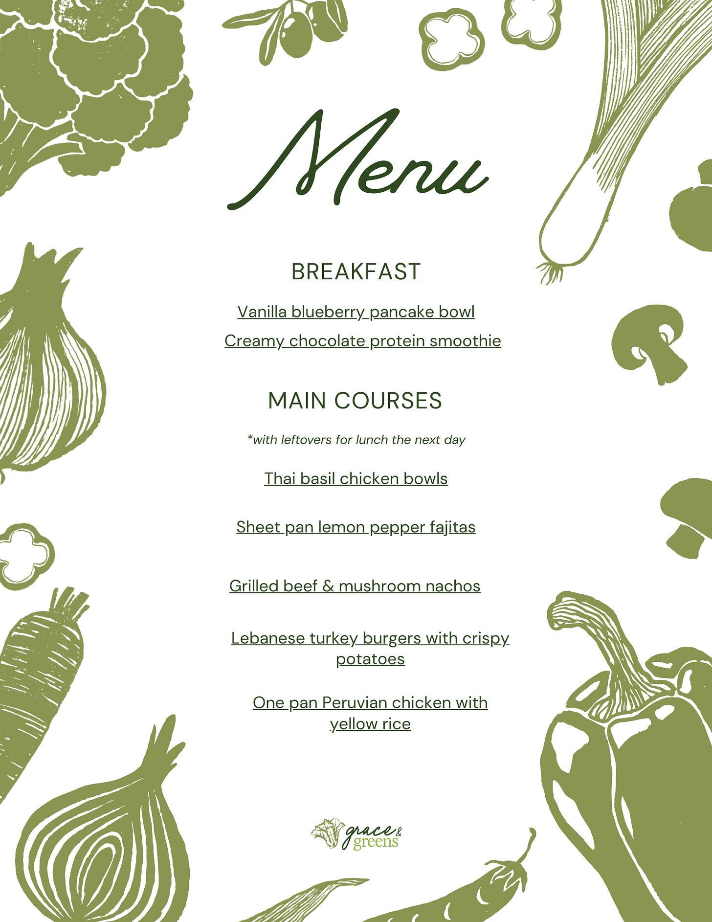 a healthy and easy weekly menu with gluten-free and dairy-free recipes
