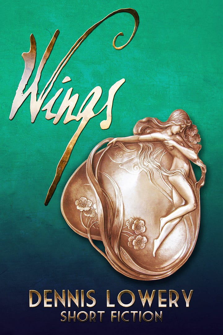 The Original Cover and Art for the New Cover of the short story WINGS by Dennis Lowery.