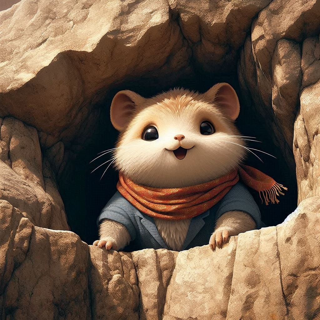 a caveat wearing a cravet in a crevice