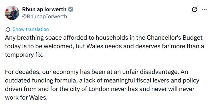 Welsh First Minister Warns UK Budget Ignores Wales
