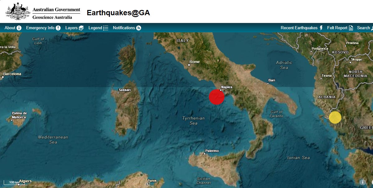 Earthquake reported off the coast of Naples