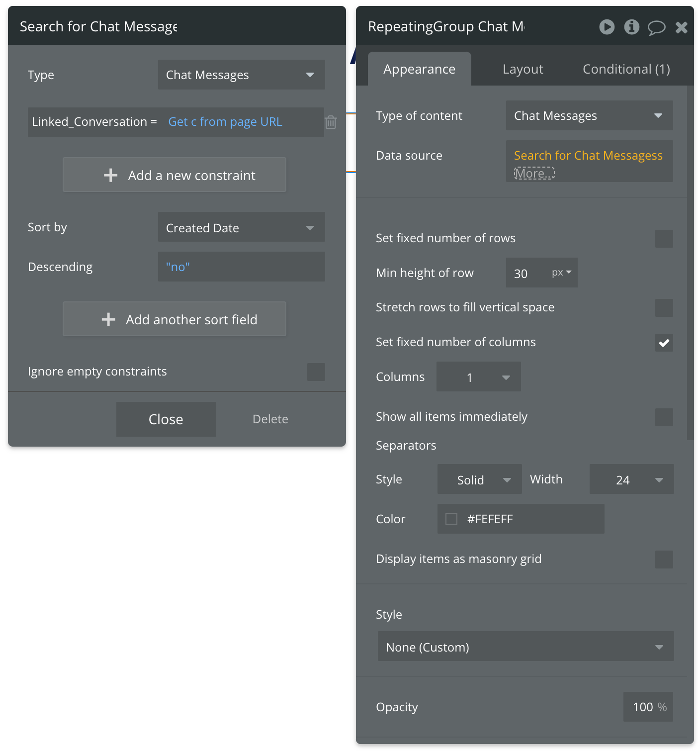 Dynamic data connection for chat messages in Bubble.io using URL parameters Dynamic data connection for chat messages in Bubble.io using URL parameters