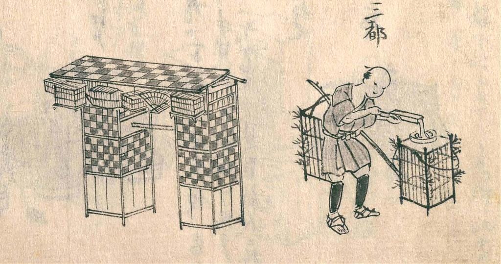 Drawing of an insect vendor's stand, Edo Period Drawing of an insect vendor's stand, Edo Period
