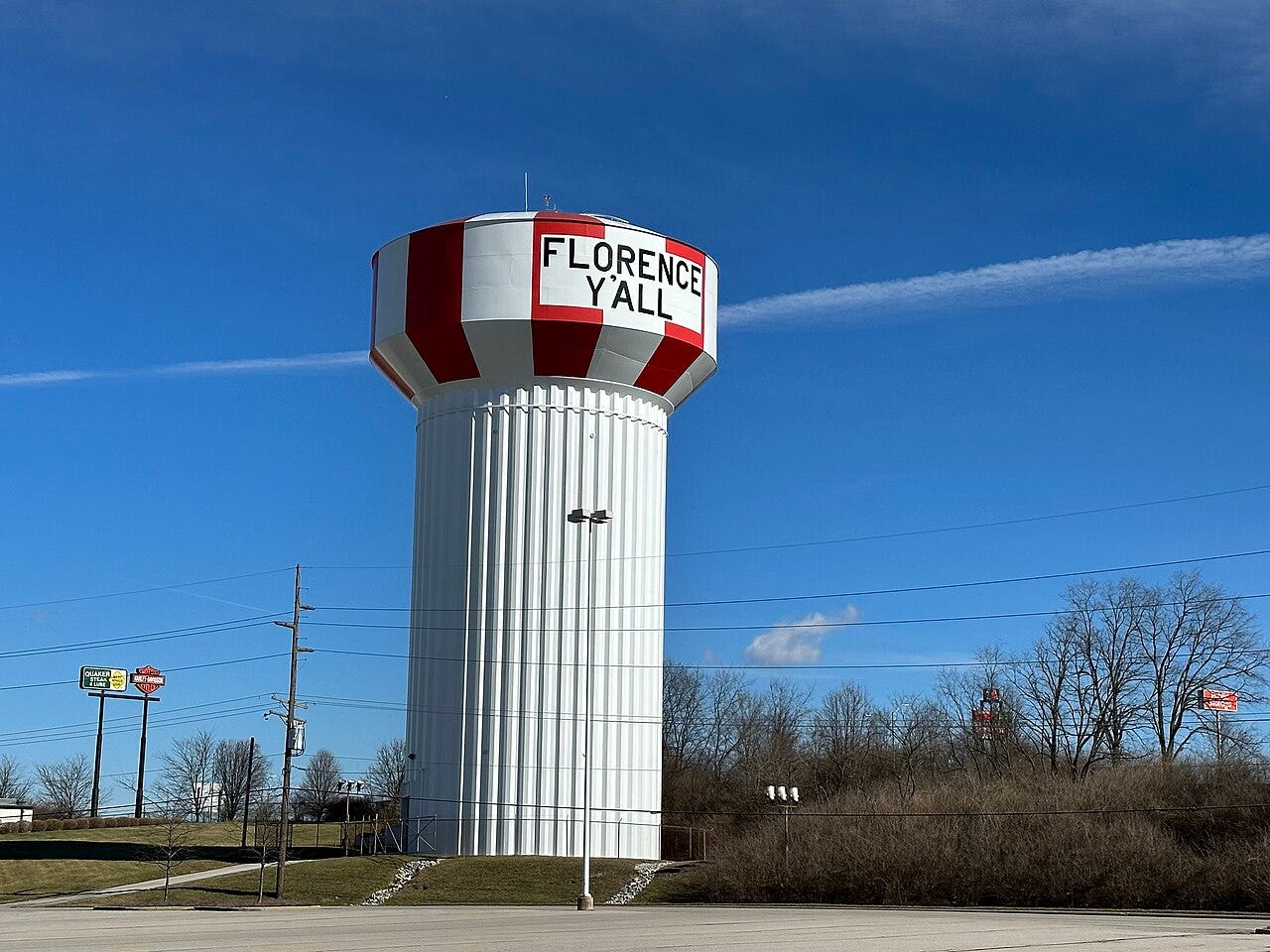 Florence Y'all Water Tower — Florence Y'all Water Tower, Florence, Kentucky / photo Larry Hachucka, CC BY-SA 4.0 (Wikimedia Commons)