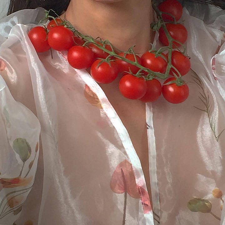 Tomato necklace, hyper realistic tomato artwork