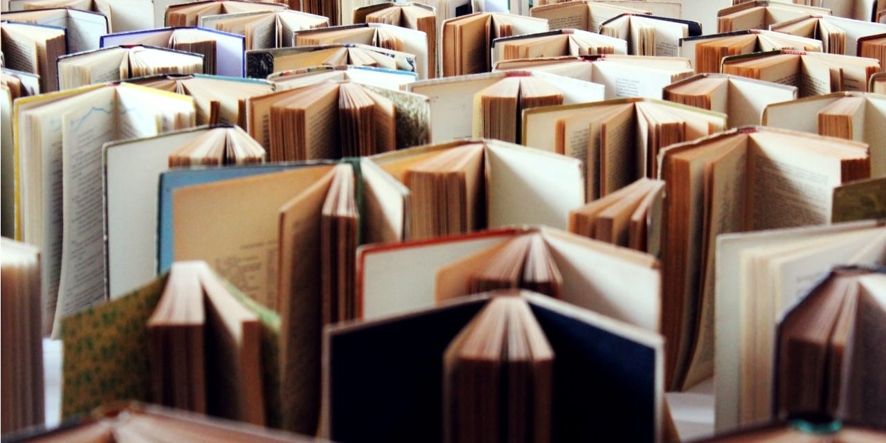 Books standing up open Books standing up open