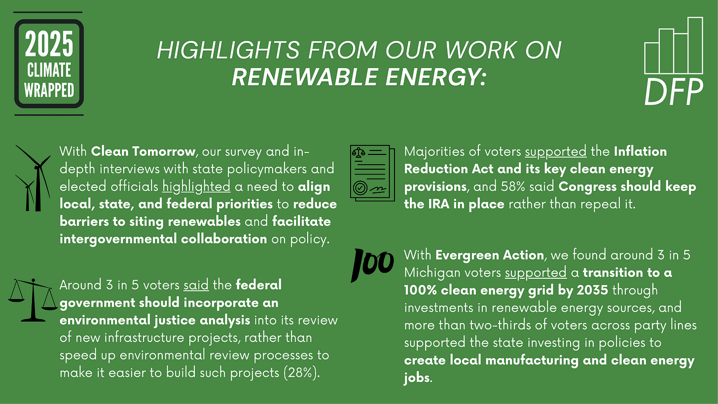 graphic that pulls out four highlights from our work on renewable energy