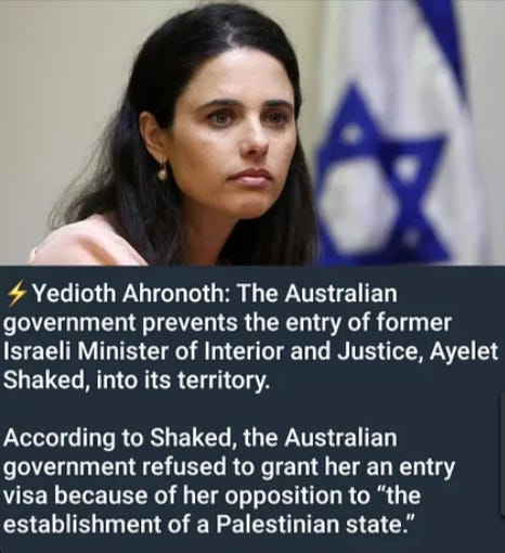Ayelet Shaked is pictured.  She made a clear call for genocide of the Palestinians.