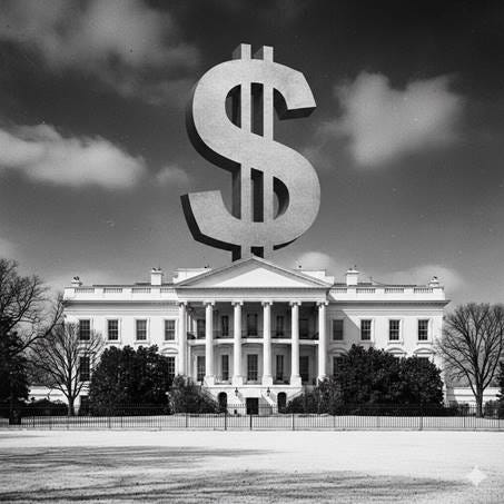 A large dollar sign on top of a white house

AI-generated content may be incorrect.