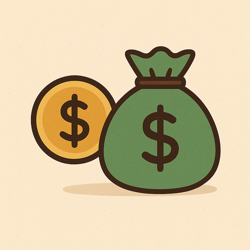 AI generated image of a coin and a money bag