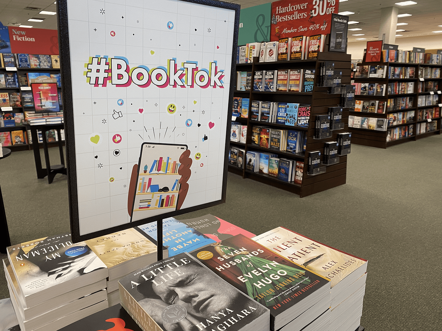 Most bookstores will have “as seen on BookTok” display at the front of the store. Most bookstores will have “as seen on BookTok” display at the front of the store.