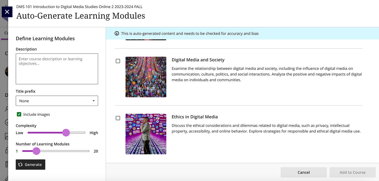 AI generated learning module