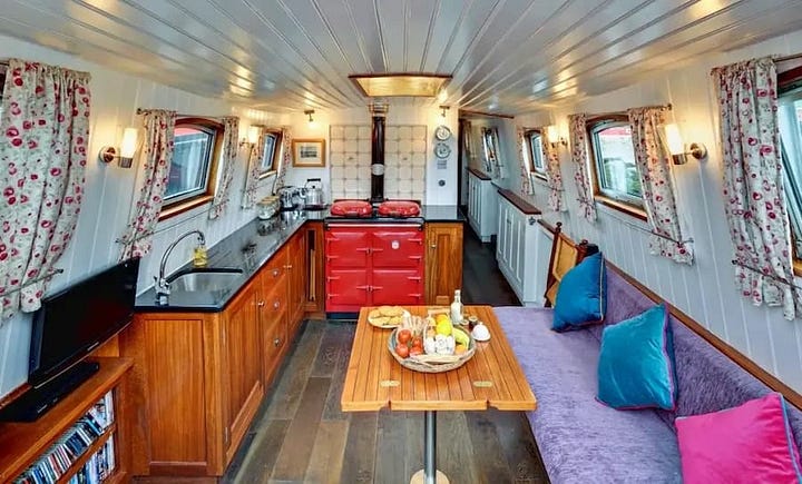 inside the barge, the living space and bedroom
