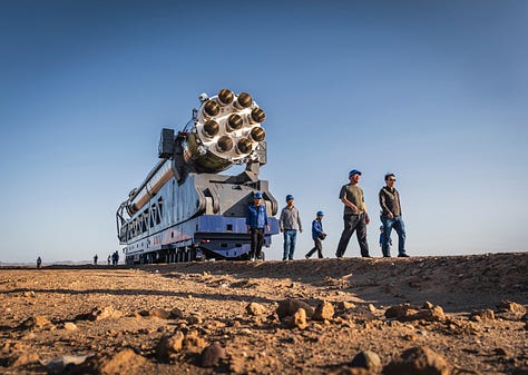 The Zhuque-3 first-stage booster test article ahead of the static fire test.