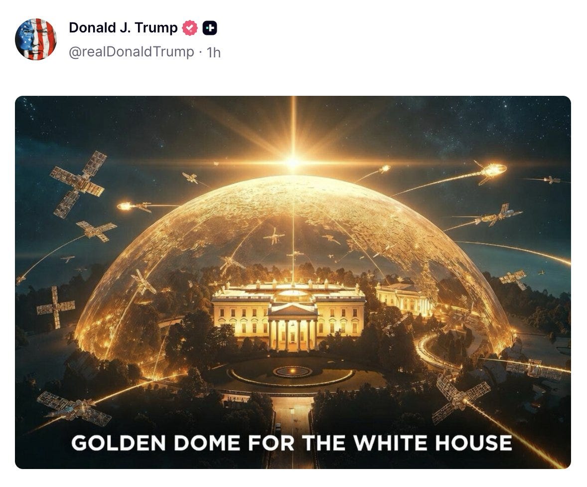 JUST IN: Trump teases a "Golden Dome for the White House" on Truth Social.