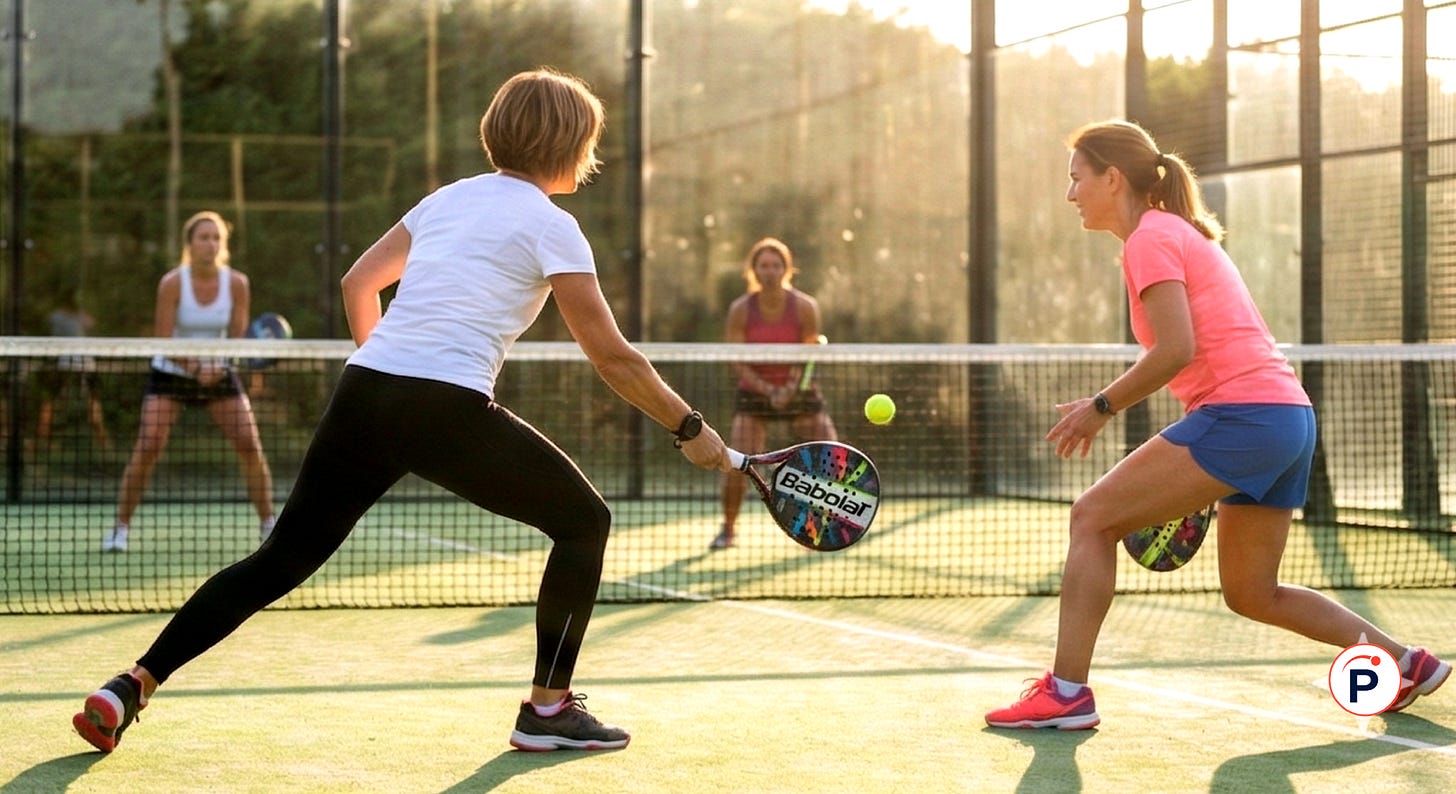 femmes de 45 ans qui jouent au padel en extérieur