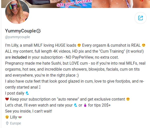 example of OnlyFans Bio