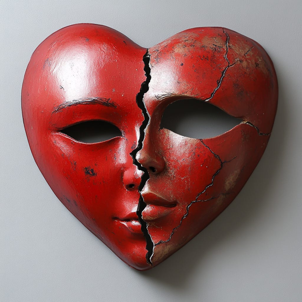 image of a red heart, cracked in two