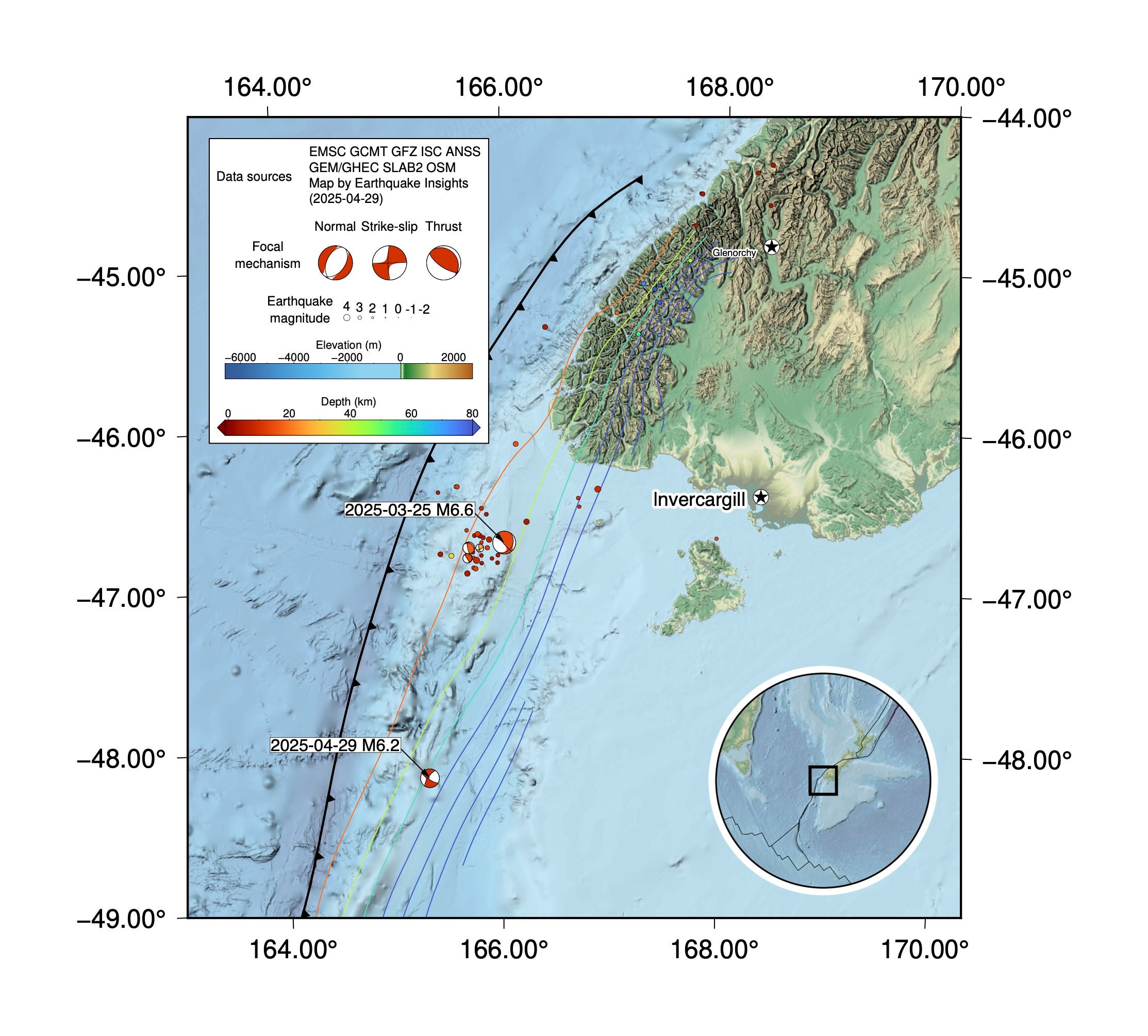 M6.2 and 6.8 earthquakes southwest of New Zealand