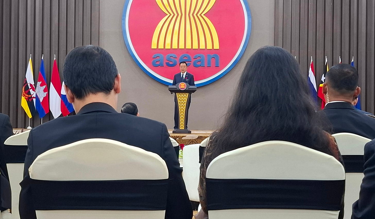 Thai Prime Minister Anutin Charnvirakul delivers his speech to ambassadors and diplomats at the ASEAN Headquarters Thai Prime Minister Anutin Charnvirakul delivers his speech to ambassadors and diplomats at the ASEAN Headquarters