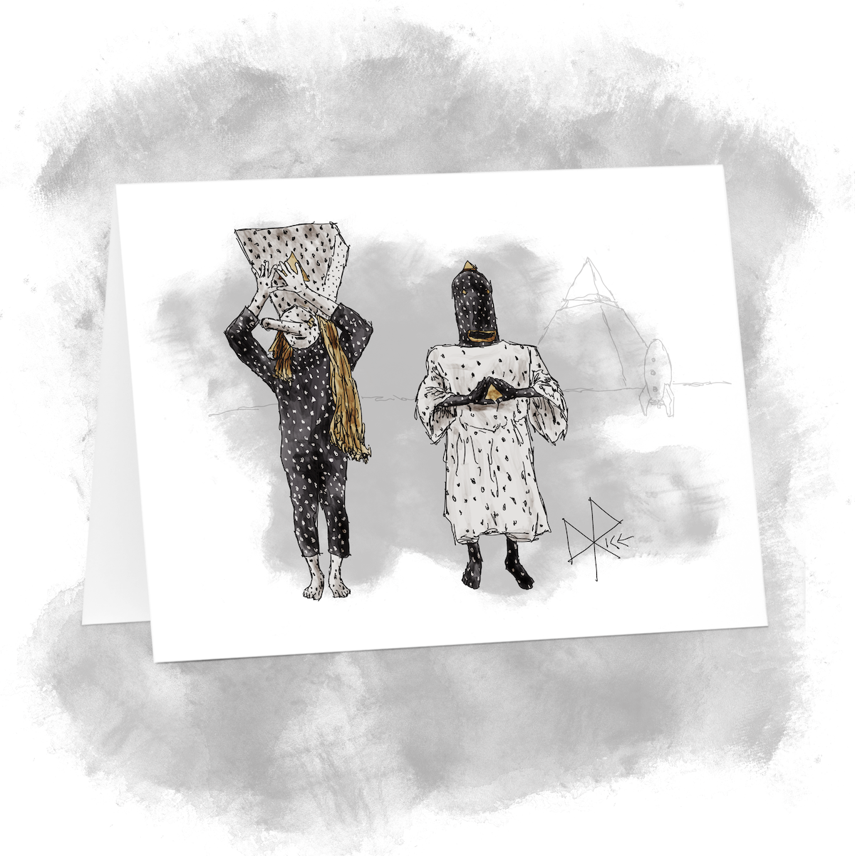 Khn de Poitrine and Klek de Poitrine send a farewell greeting to a planet’s inhabitants before heading off on another journey to entertain more folks. Sketch art by Don Rice. Khn de Poitrine and Klek de Poitrine send a farewell greeting to a planet’s inhabitants before heading off on another journey to entertain more folks. Sketch art by Don Rice.